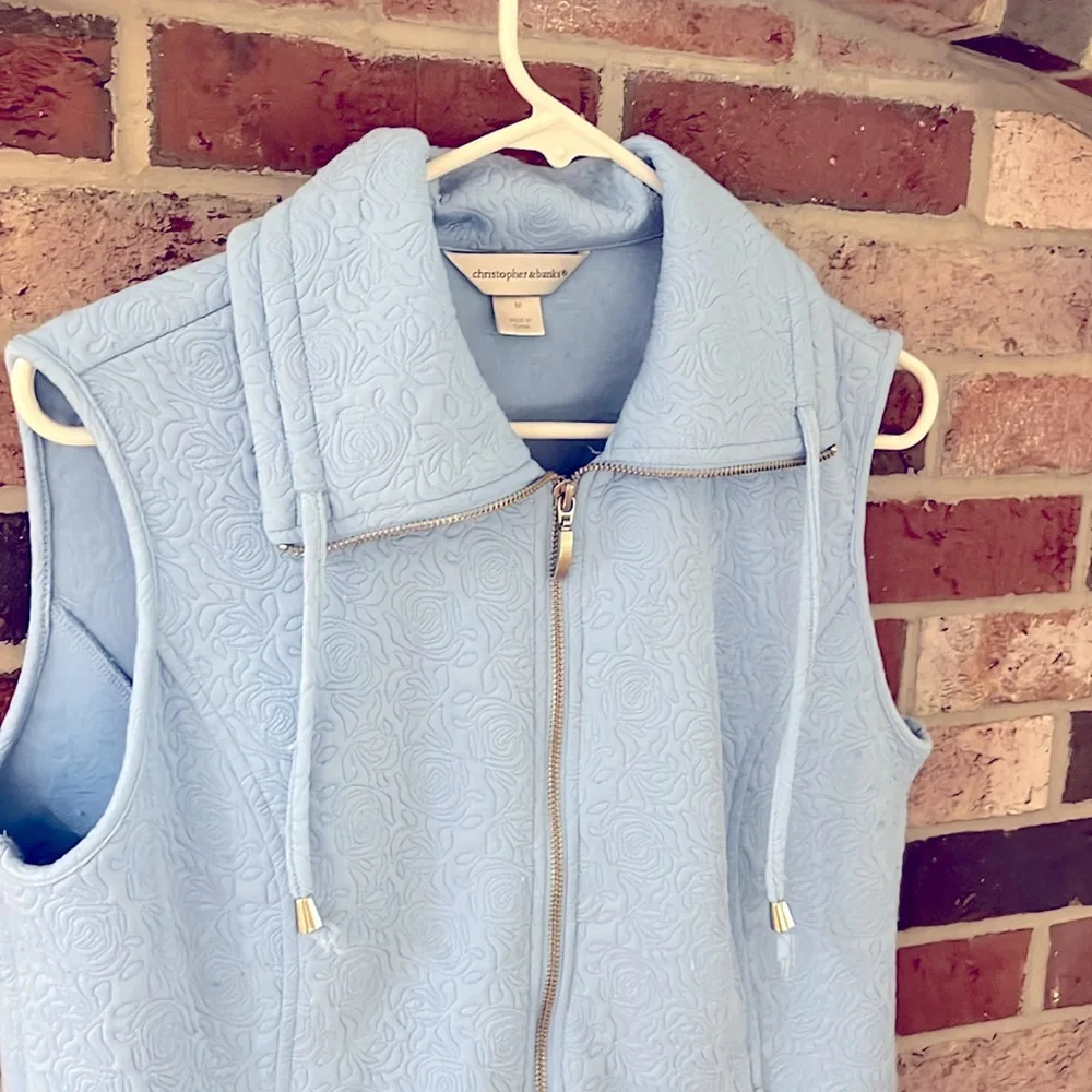 CHRISTOPHER & BANKS Sky Blue Floral Textured Full Zip Vest Size M - Picture 5 of 12
